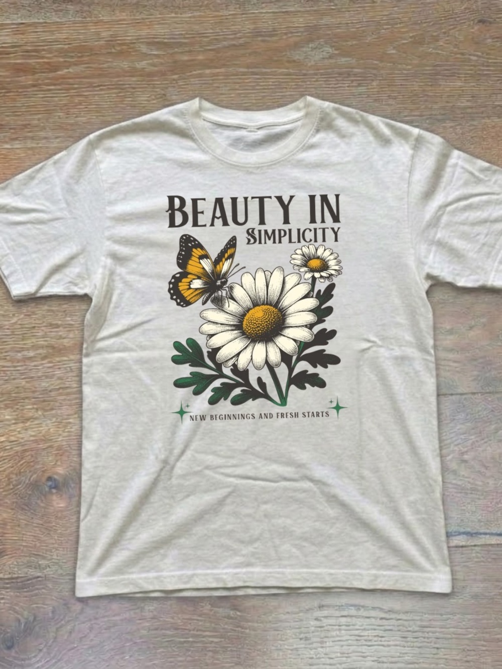 Gildan White Tee with Daisy & Yellow Butterfly Graphic